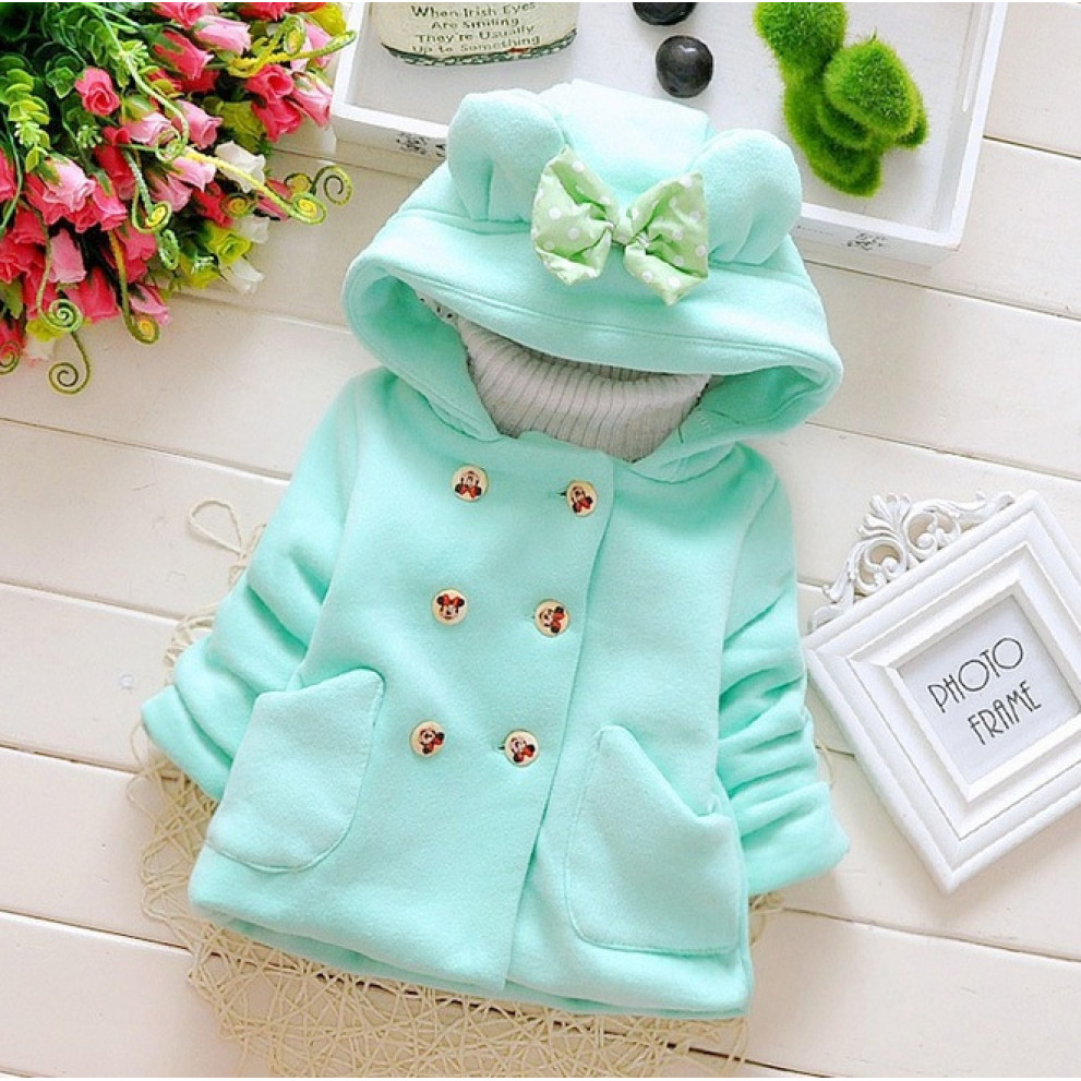Пальто для дівчаток на весну з бантиком зелене 9593