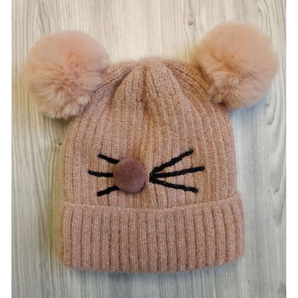 Шапка дитяча вовняна з вушками рожева