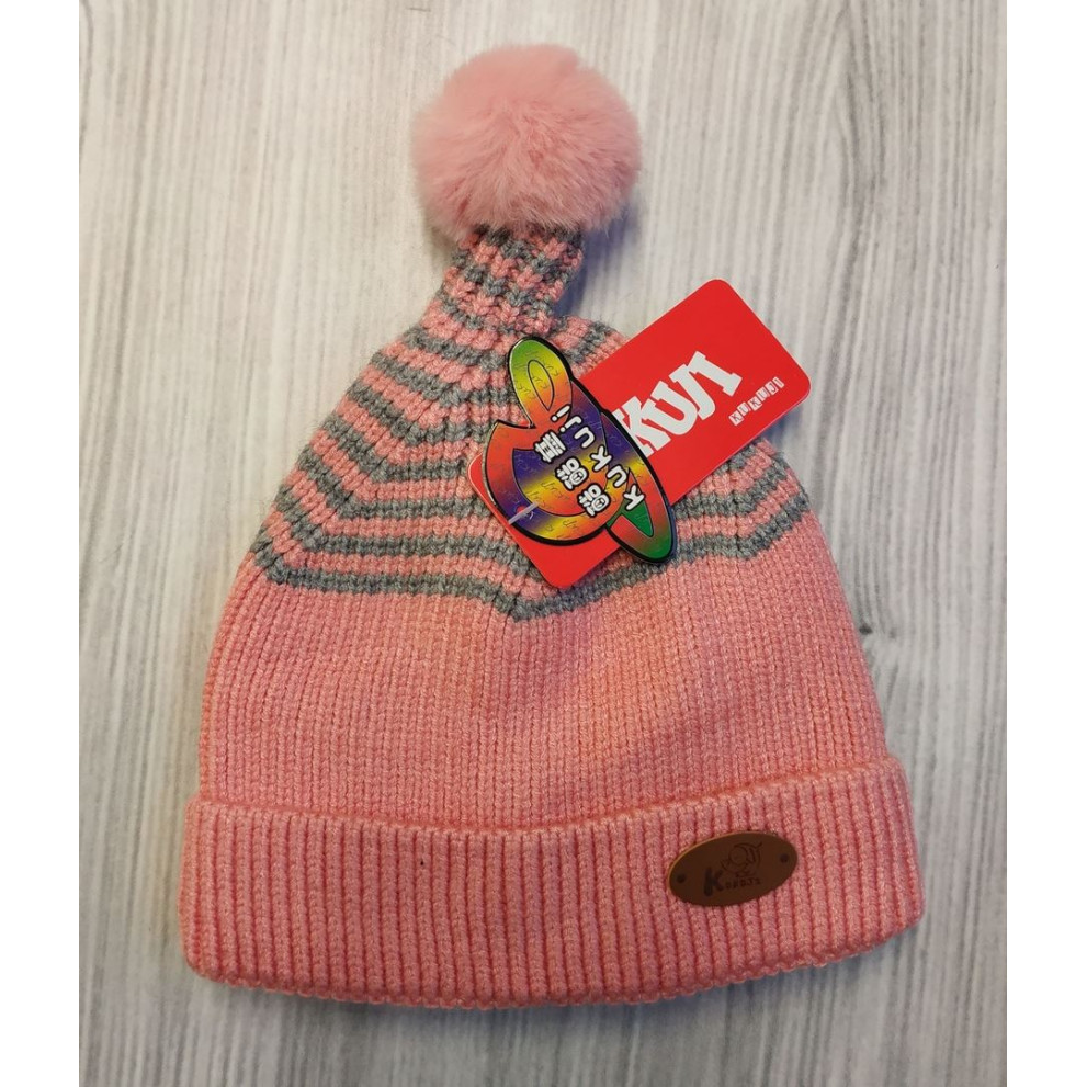 Шапка з балабоном демі рожева