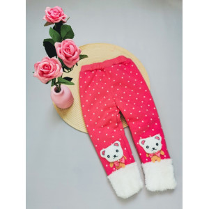 Утеплені лосинки для дівчинки з ведмедиками рожеві 10183