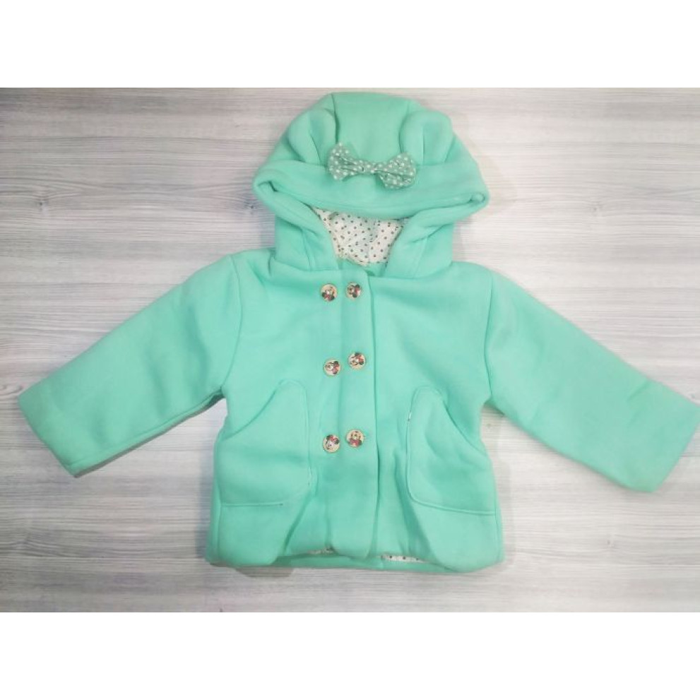 Пальто для дівчаток на весну з бантиком зелене 9593